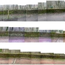 Panorama of North Lodge Bridge and Wall to Caithness Row, New Lanark, pre-restoration
